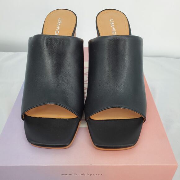 Lisa Vicky Womens Size 8M Virtue V Sandal 3 1/2in Heel Black‎ Sheep Nappa New - Picture 6 of 8